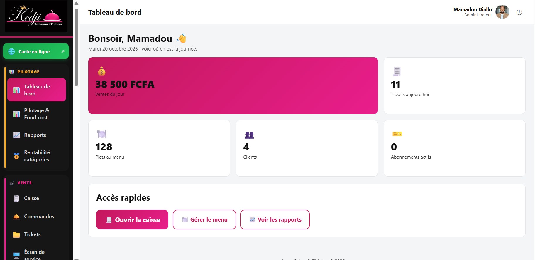 Application de gestion du restaurant Kedji